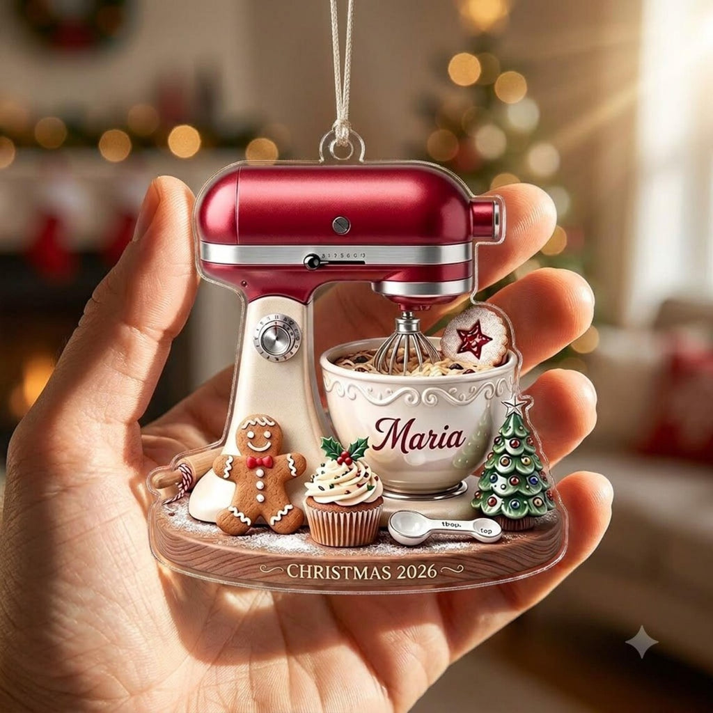 2D Flat Personalized Stand Mixer Christmas Ornament, Custom Baker Gift, Acrylic Baking Ornament