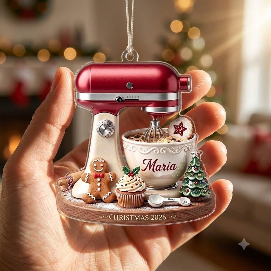 2D Flat Personalized Stand Mixer Christmas Ornament, Custom Baker Gift, Acrylic Baking Ornament