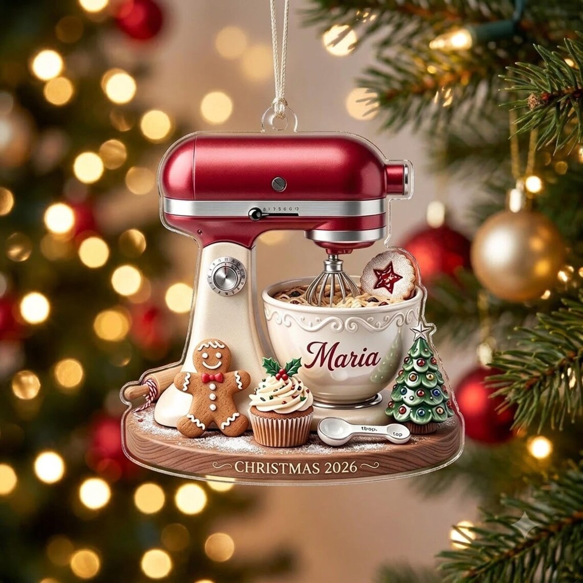 2D Flat Personalized Stand Mixer Christmas Ornament, Custom Baker Gift, Acrylic Baking Ornament