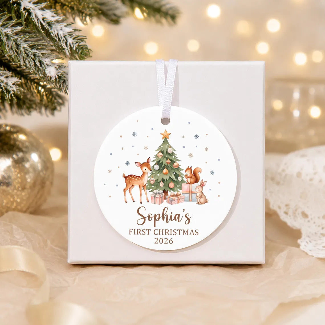 Babys First Christmas Ornament Ceramic, Personalized Baby's First Christmas Ornament Girl, Christmas Ornament for Baby Girl, New Baby Gift