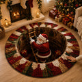 Santa Claus 3D Print Illusion Round Rug, Spiral Staircase Christmas Vortex Floor Mat, Non Slip Xmas Area Rug, Holiday Home Decor Gift