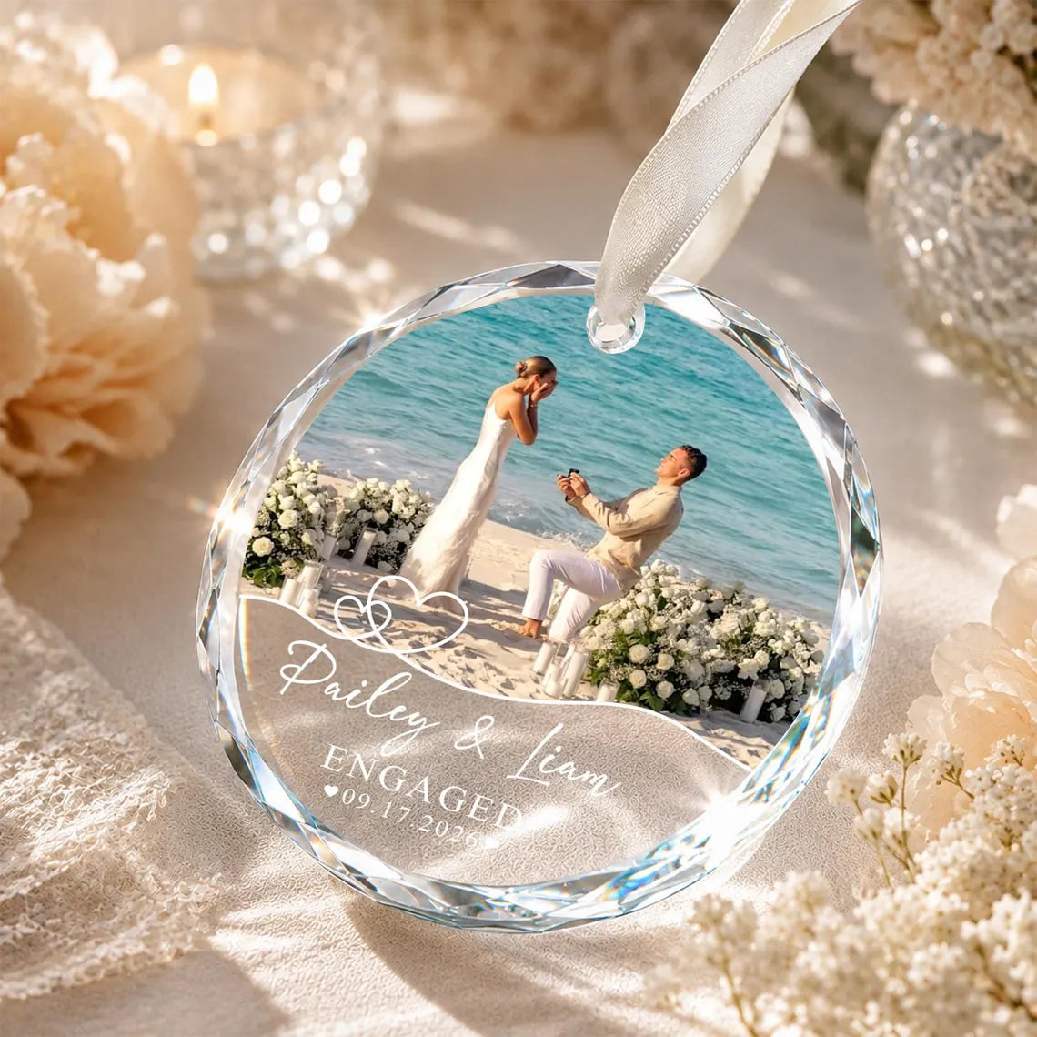 Custom Engagement Photo Ornament, Engagement Ornament, Marriage Proposal Gift, Newlywed Picture Keepsake, Couple Photo Engagement Gift