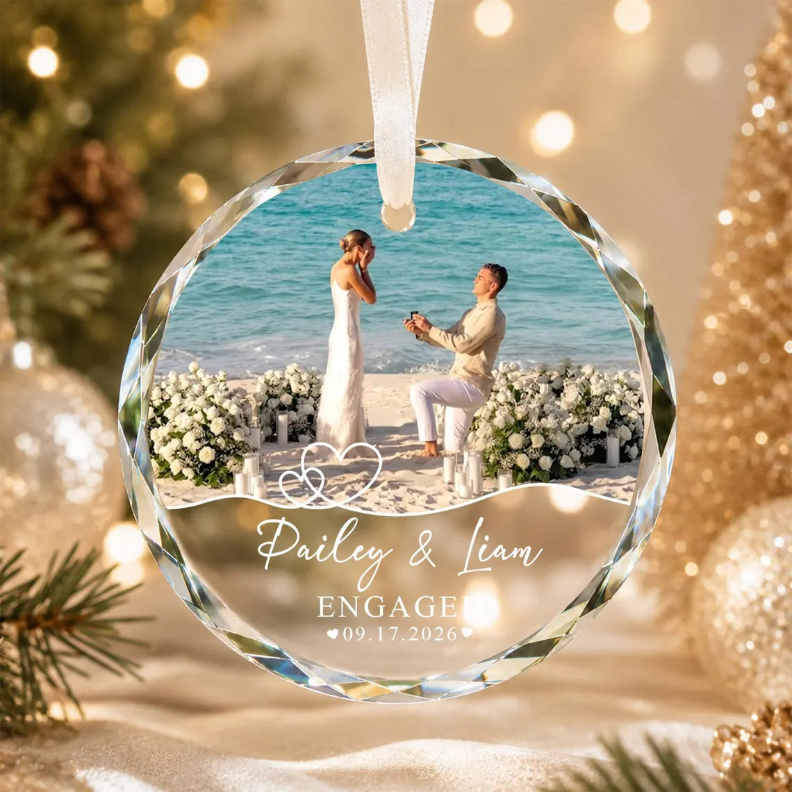 Custom Engagement Photo Ornament, Engagement Ornament, Marriage Proposal Gift, Newlywed Picture Keepsake, Couple Photo Engagement Gift