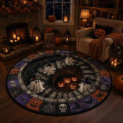 3D Illusion Skull Vortex Round Rug, Halloween Horror Skeleton Carpet, Non Slip Floor Mat, Living Room Bedroom Decor, Spooky Gift,3D Skeleton