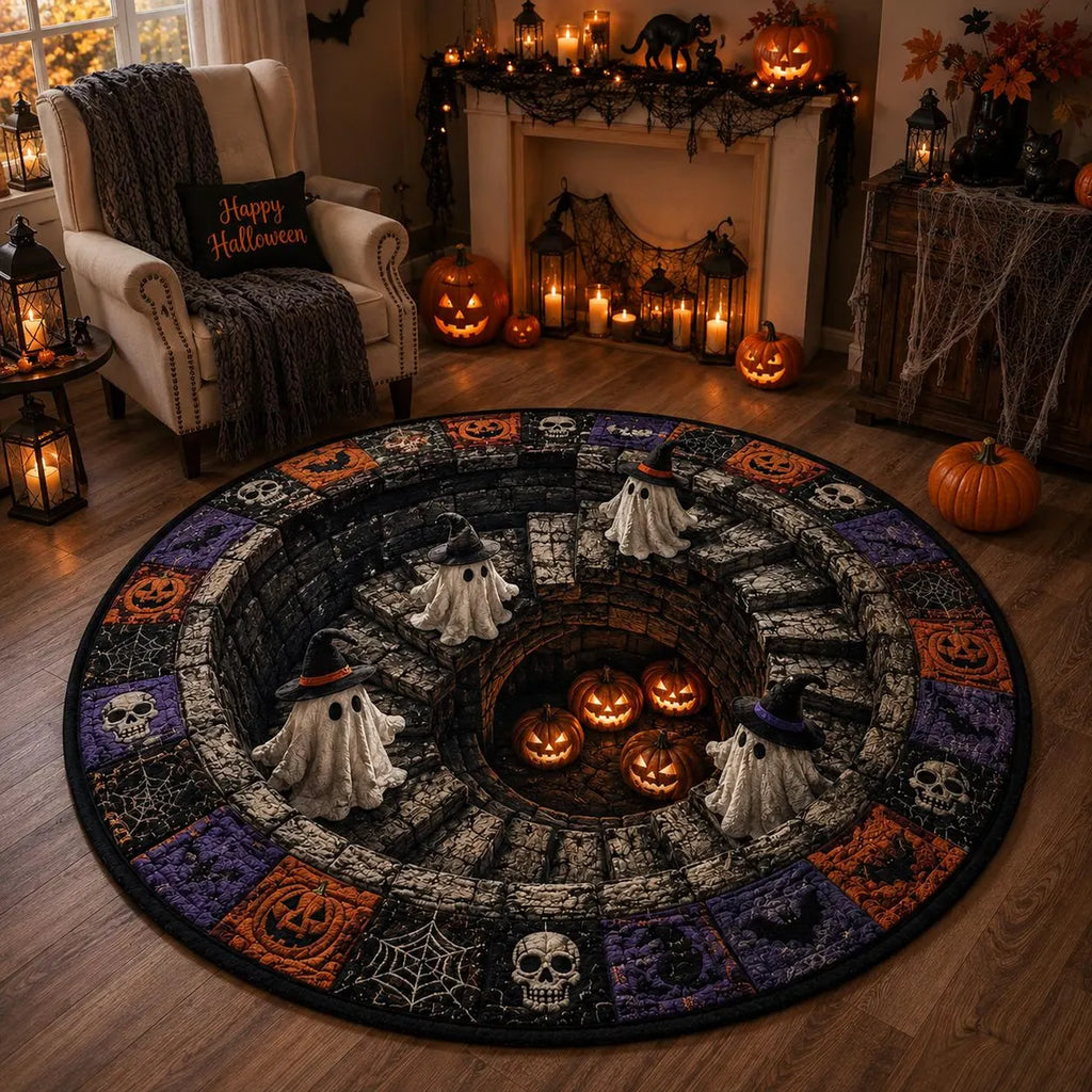 3D Illusion Skull Vortex Round Rug, Halloween Horror Skeleton Carpet, Non Slip Floor Mat, Living Room Bedroom Decor, Spooky Gift,3D Skeleton