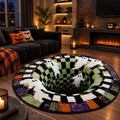 Spooky Halloween Patchwork Ghost Rug | Round Spooky Floor Mat Gift, Goth Decor