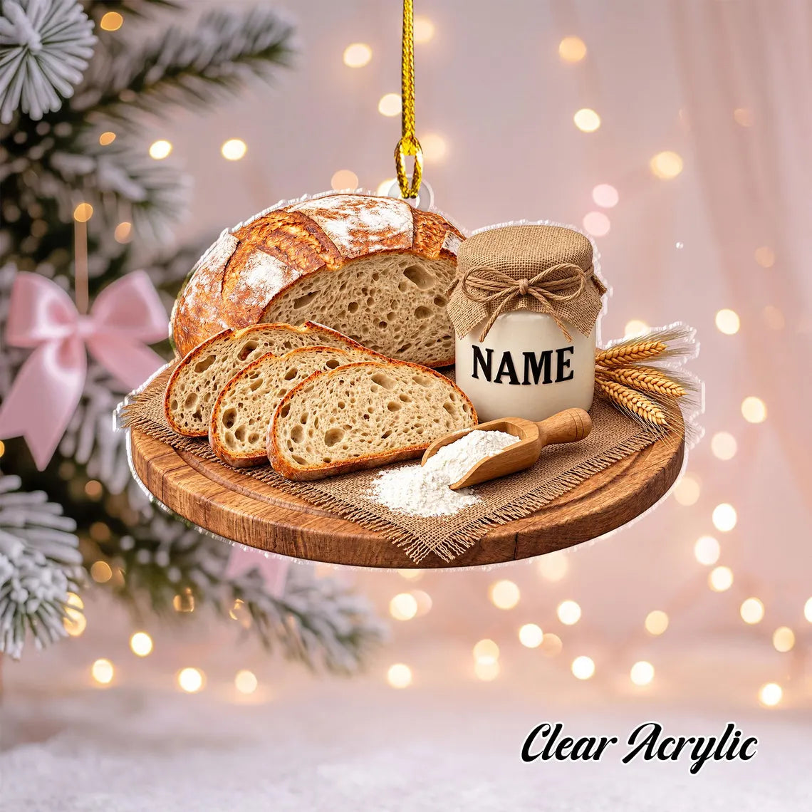2D FlatPersonalize Sourdough Bread Christmas Ornament, Custom Artisan Baker Gift, Sourdough Loaf Decor, Pastry Chef Tree Ornament