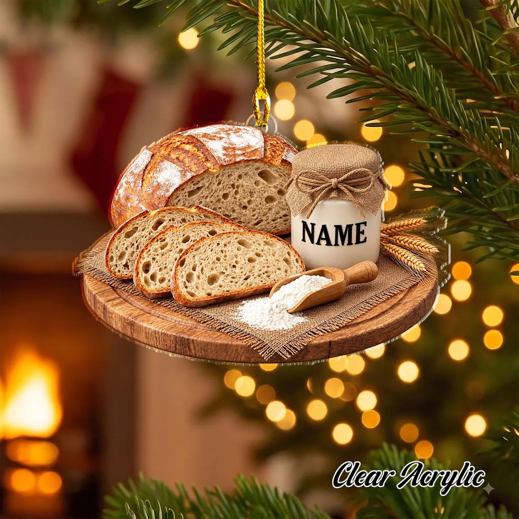 2D FlatPersonalize Sourdough Bread Christmas Ornament, Custom Artisan Baker Gift, Sourdough Loaf Decor, Pastry Chef Tree Ornament