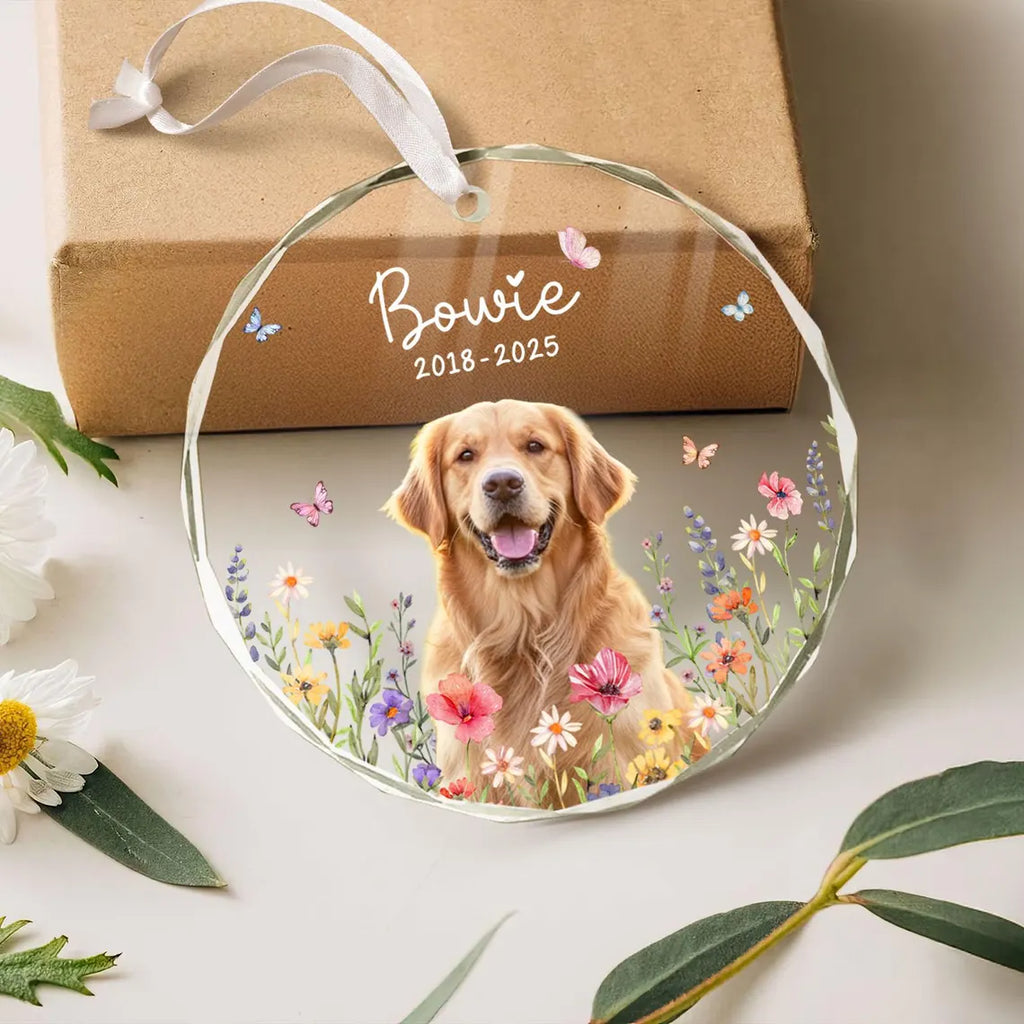 Personalized Dog Memorial Ornament with Photo, Dog Remembrance Keepsake, Glass Ornament