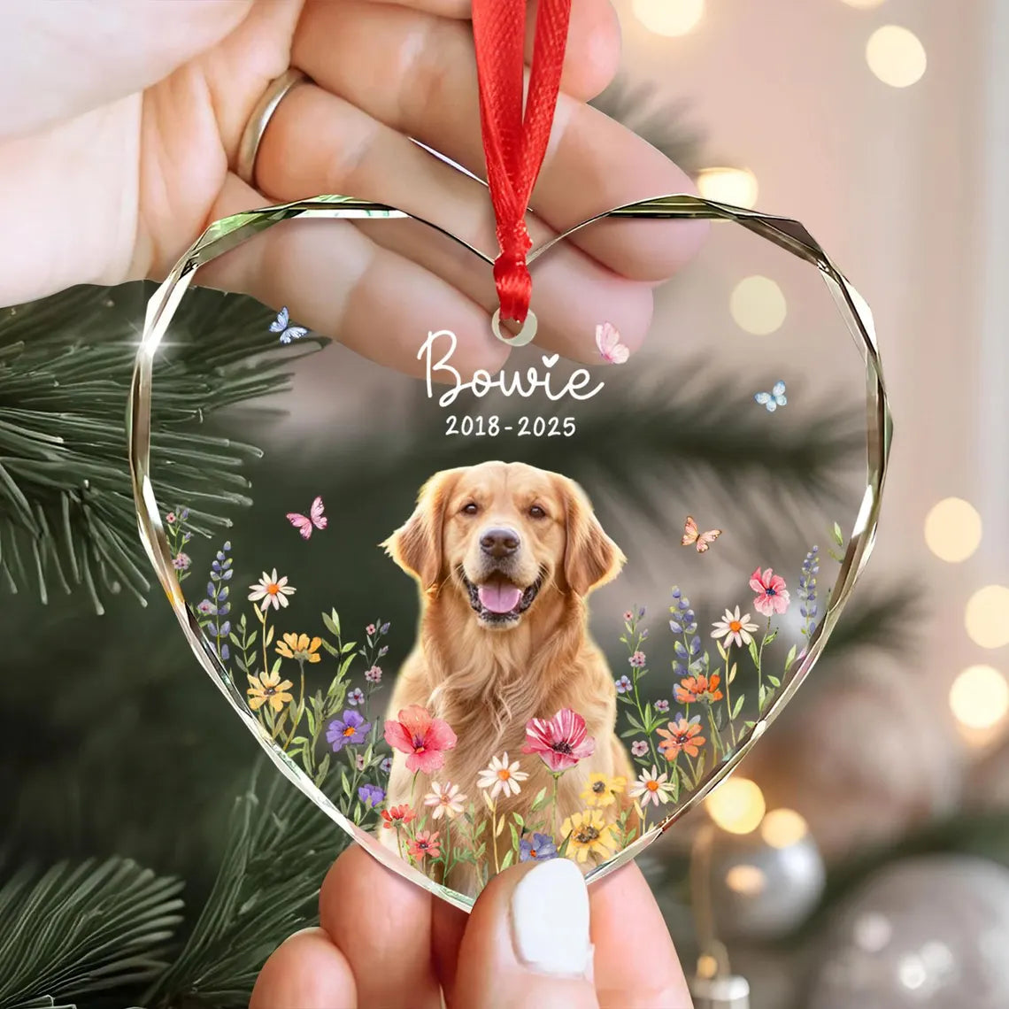 Personalized Dog Memorial Ornament with Photo, Dog Remembrance Keepsake, Glass Ornament