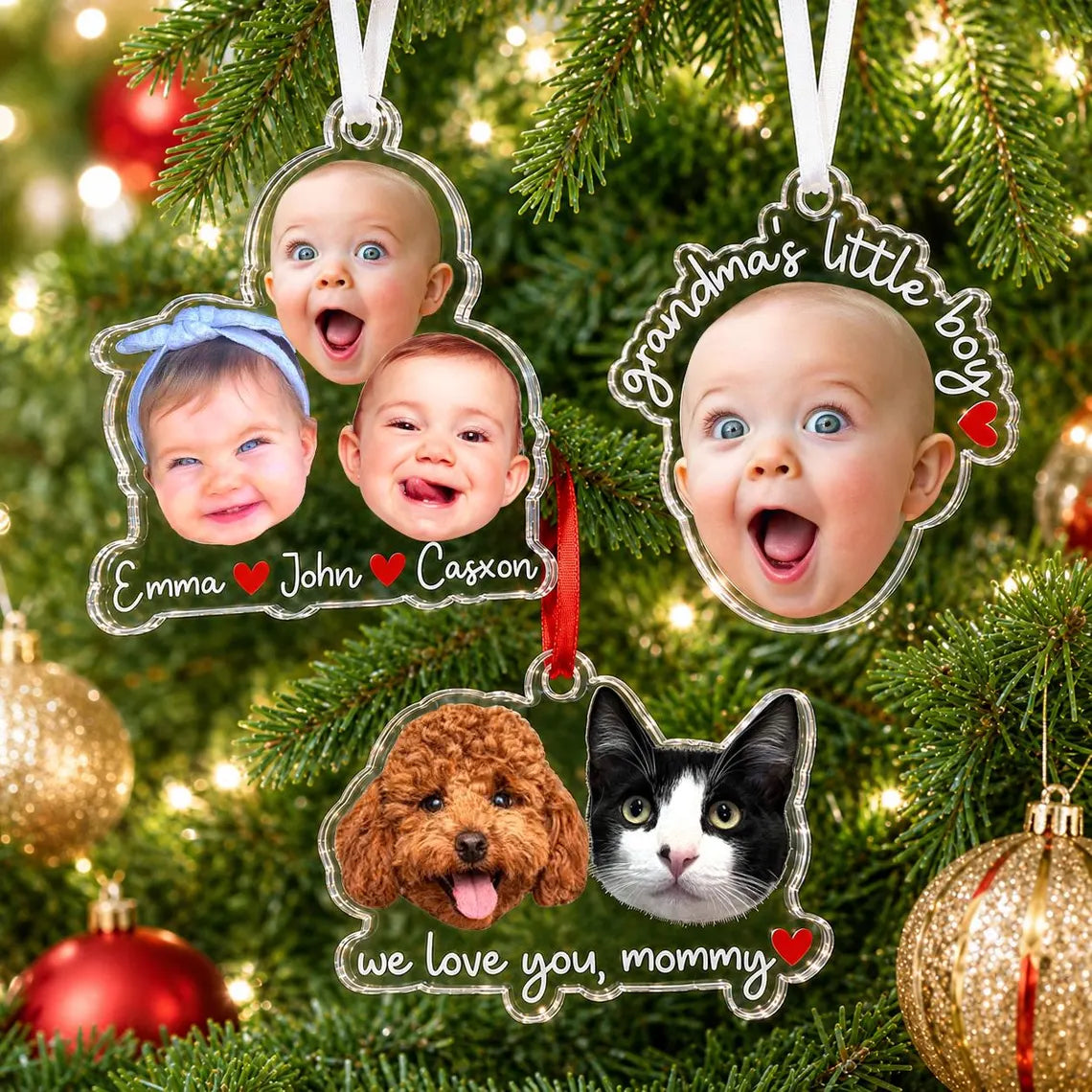 Personalized Baby Face Photo Ornament, Kid Photo Keepsake, Custom Baby Photo Acrylic Ornament, Gift for Grandma from Grandkids, Mom Gift