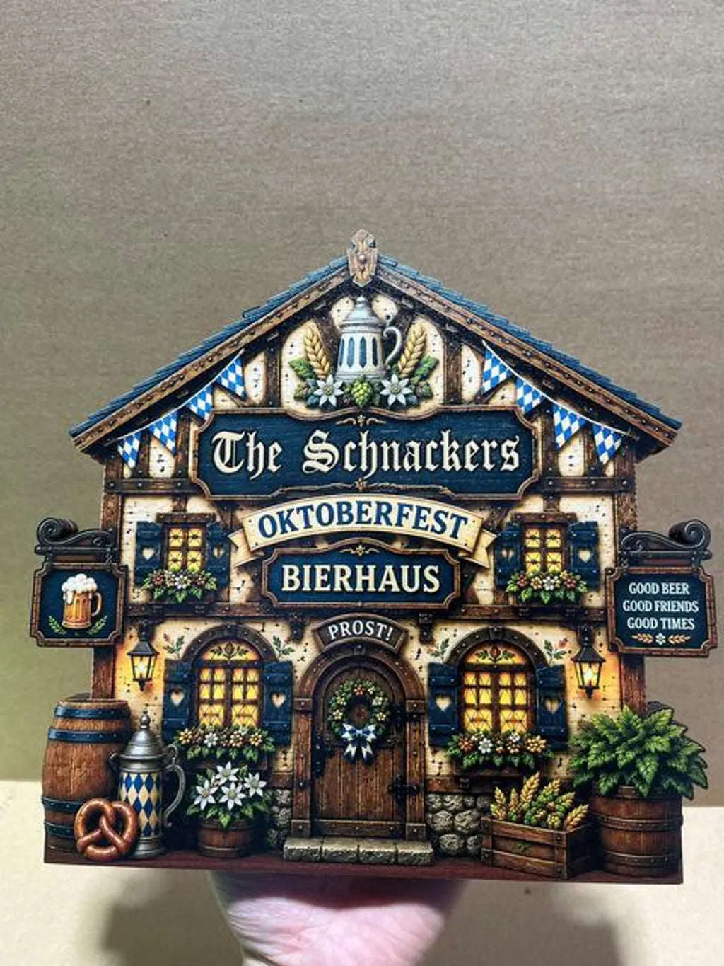 Personalized Oktoberfest Bierhaus Wooden Block, Bavarian Beer Hall Decor, Custom Family Name Shelf Sitter, German Beer Lover Gift