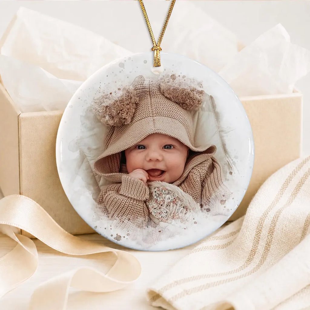 Personalized Baby's First Christmas Ornament 2026, Baby Shower Photo Keepsake
