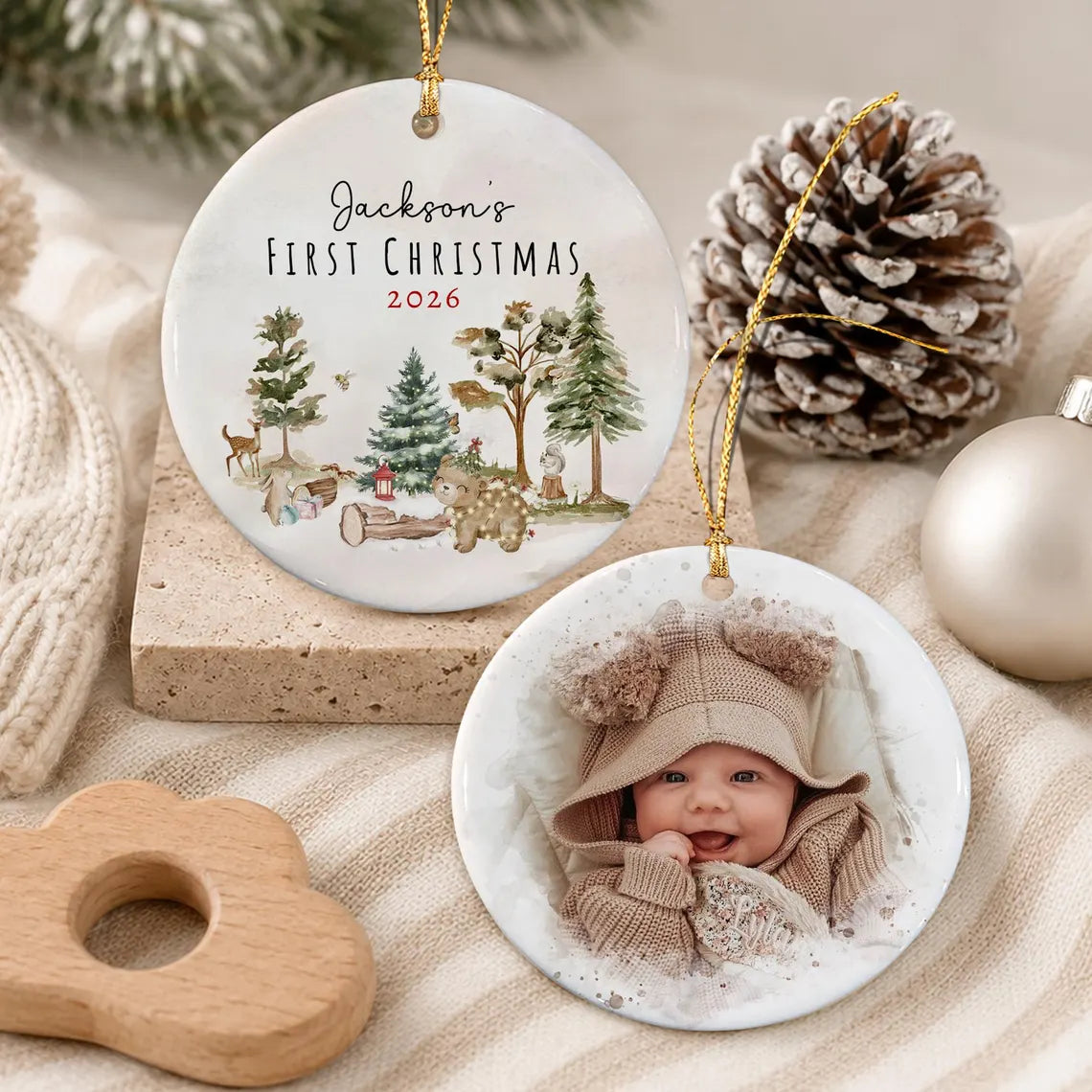 Personalized Baby's First Christmas Ornament 2026, Baby Shower Photo Keepsake