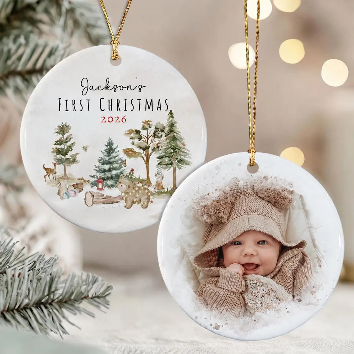 Personalized Baby's First Christmas Ornament 2026, Baby Shower Photo Keepsake