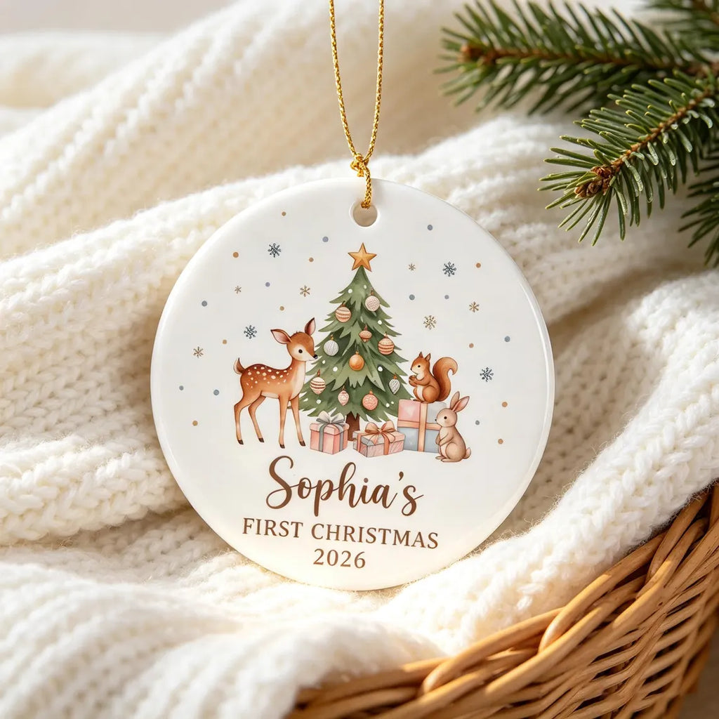 Babys First Christmas Ornament Ceramic, Personalized Baby's First Christmas Ornament Girl, Christmas Ornament for Baby Girl, New Baby Gift