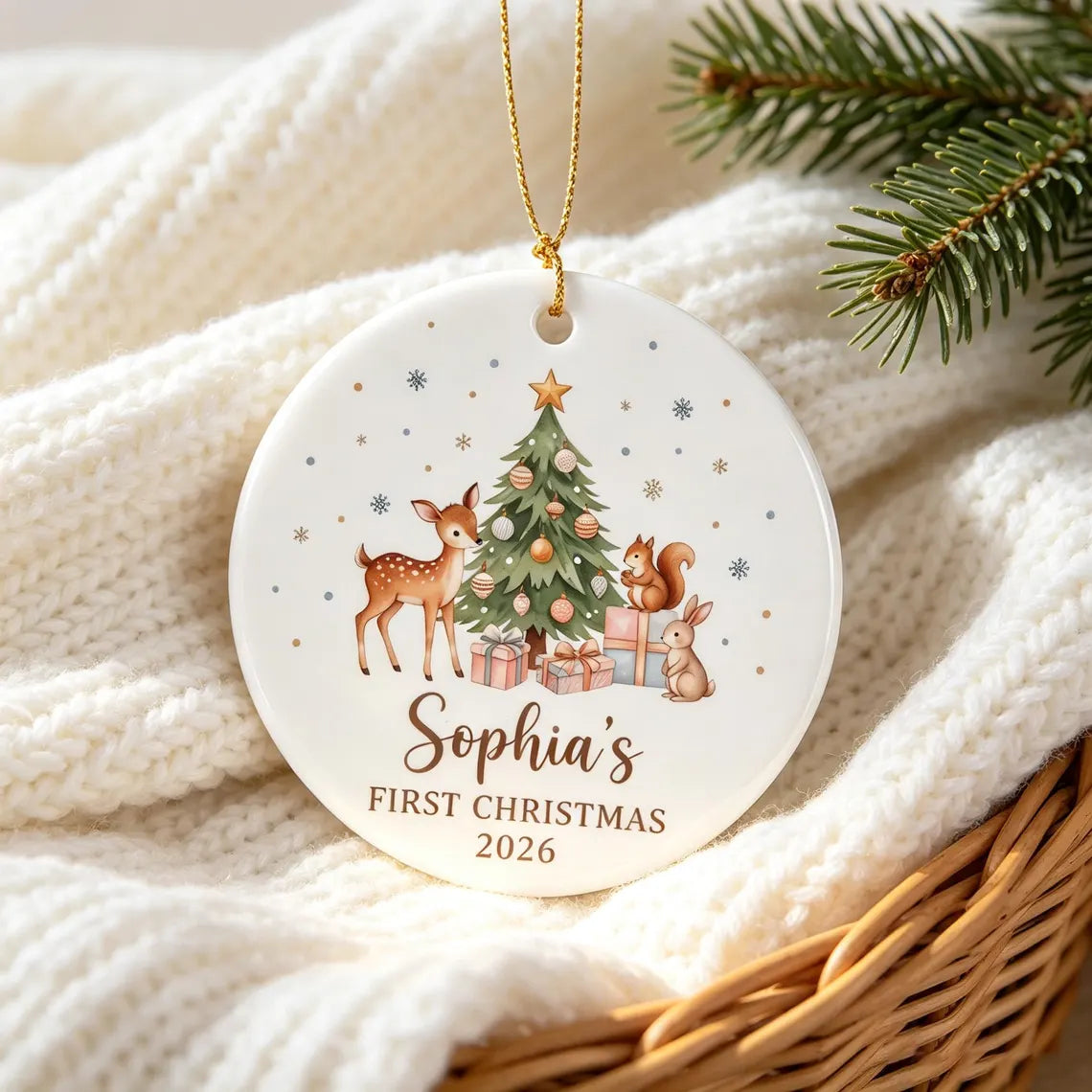 Babys First Christmas Ornament Ceramic, Personalized Baby's First Christmas Ornament Girl, Christmas Ornament for Baby Girl, New Baby Gift