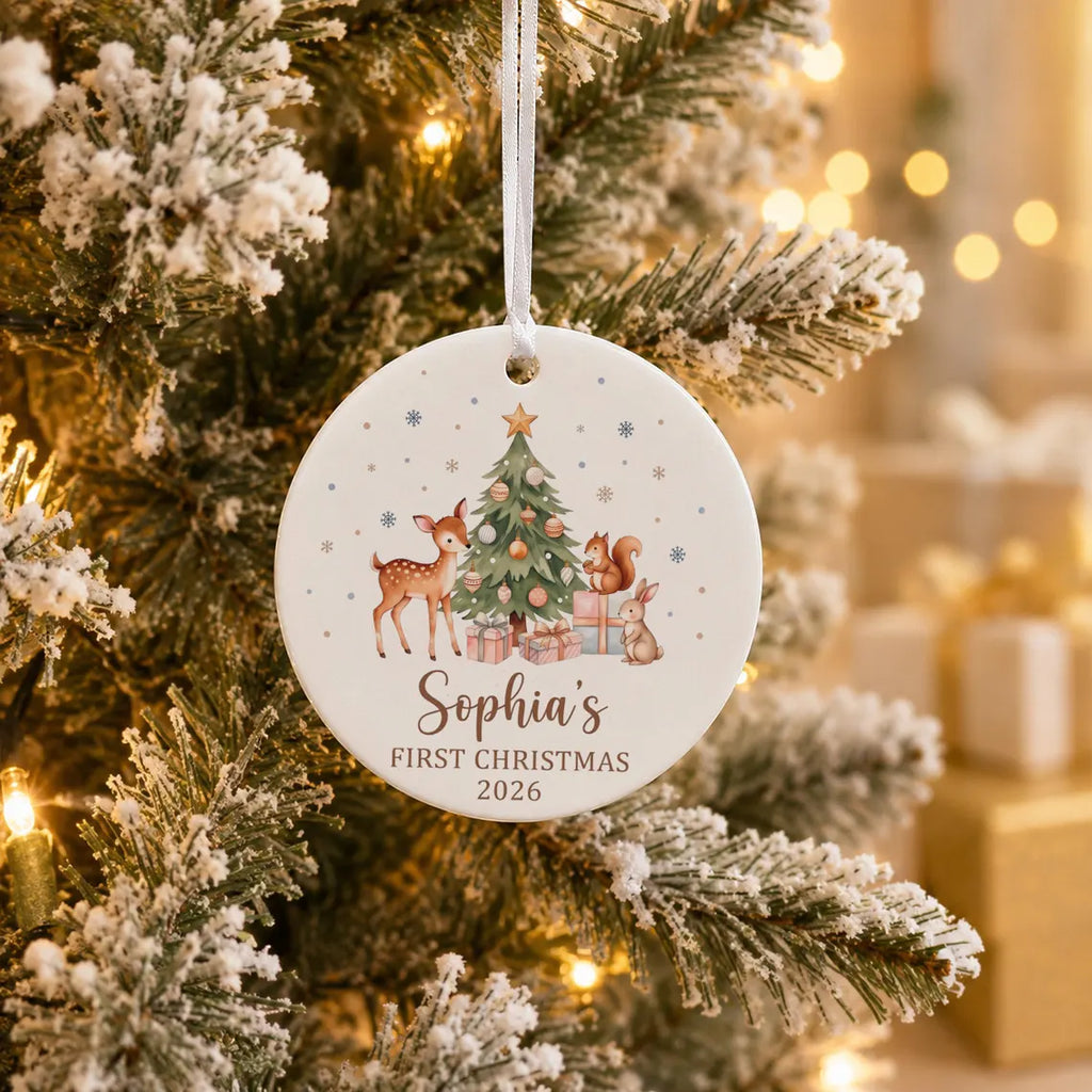 Babys First Christmas Ornament Ceramic, Personalized Baby's First Christmas Ornament Girl, Christmas Ornament for Baby Girl, New Baby Gift