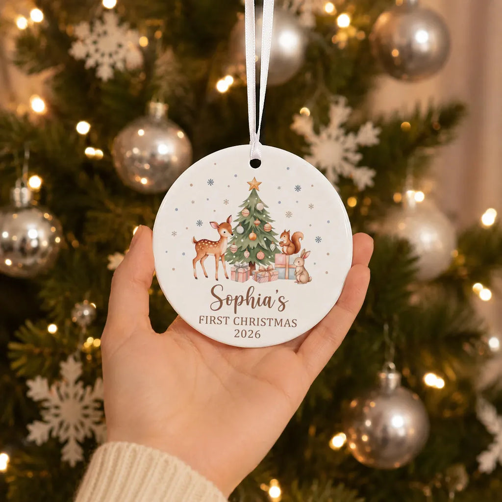 Babys First Christmas Ornament Ceramic, Personalized Baby's First Christmas Ornament Girl, Christmas Ornament for Baby Girl, New Baby Gift