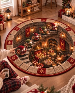 3D Christmas Elf Round Rug, Christmas 3D Illusion Area Rug, Holiday Floor Mat, Elf Christmas Decor, Xmas Living Room Bedroom Rug
