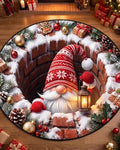 3D Christmas Gnome Quilted Mat, Round Holiday Floor Mat, Festive Gnome Decor, Cozy Christmas Home Gift
