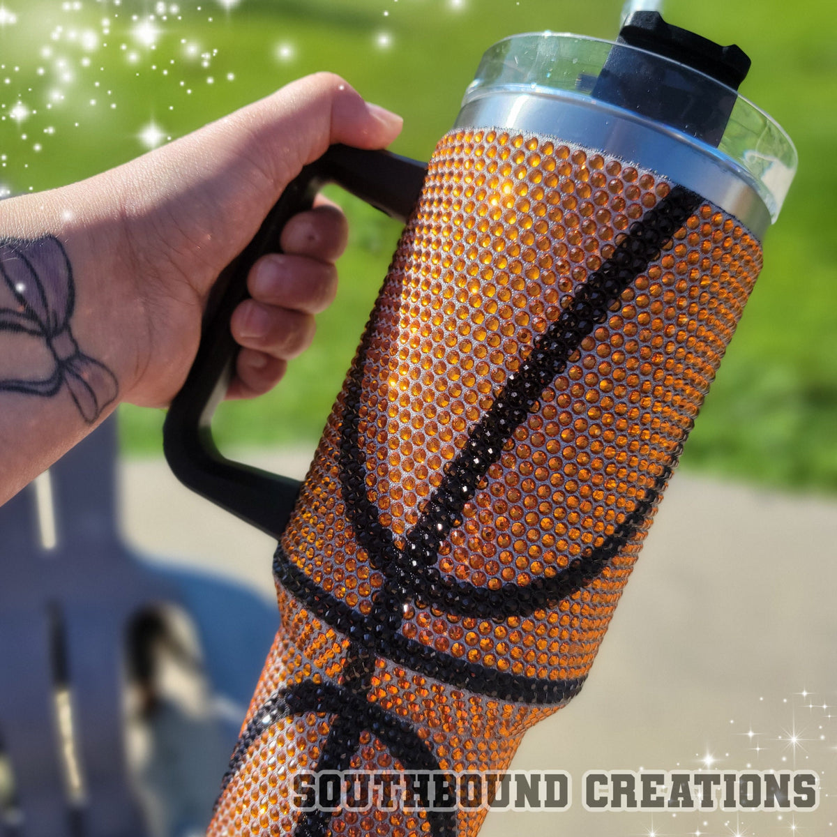 40 Ounce Blinged Out Sport Basketball Baseball Softball Mom Transparent Lid Rhinestone Diamond 40oz Tumbler With Handle HG