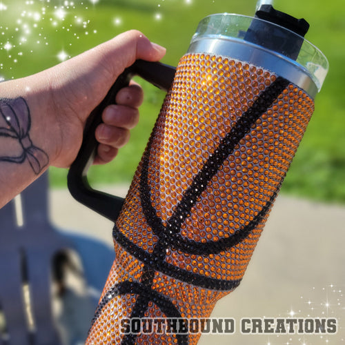 40 Ounce Blinged Out Sport Basketball Baseball Softball Mom Transparent Lid Rhinestone Diamond 40oz Tumbler With Handle HG