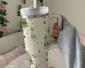 Christma Christma Tree Retro Merry Christma with Lid and Straw Christma Tree Doodle Holiday TumberTransparent Lid Rhinestone Diamond 40oz Tumbler With Handle HG