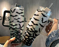 Halloween Bat Bat Wing Bling Halloween Spooky Bat Studded Spooky Season Dark Night BatsTransparent Lid Rhinestone Diamond 40oz Tumbler With Handle HG