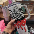 Halloween Horror Movie Character Horror Bling Ghost with Lid and Straw Studded Horror Gang Spooky Transparent Lid Rhinestone Diamond 40oz Tumbler With Handle HG