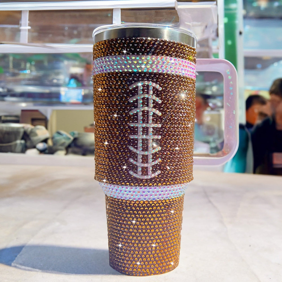 Custom Sport Bling Stainles Steel Sport Transparent Lid Rhinestone Diamond 40oz Tumbler With Handle HG