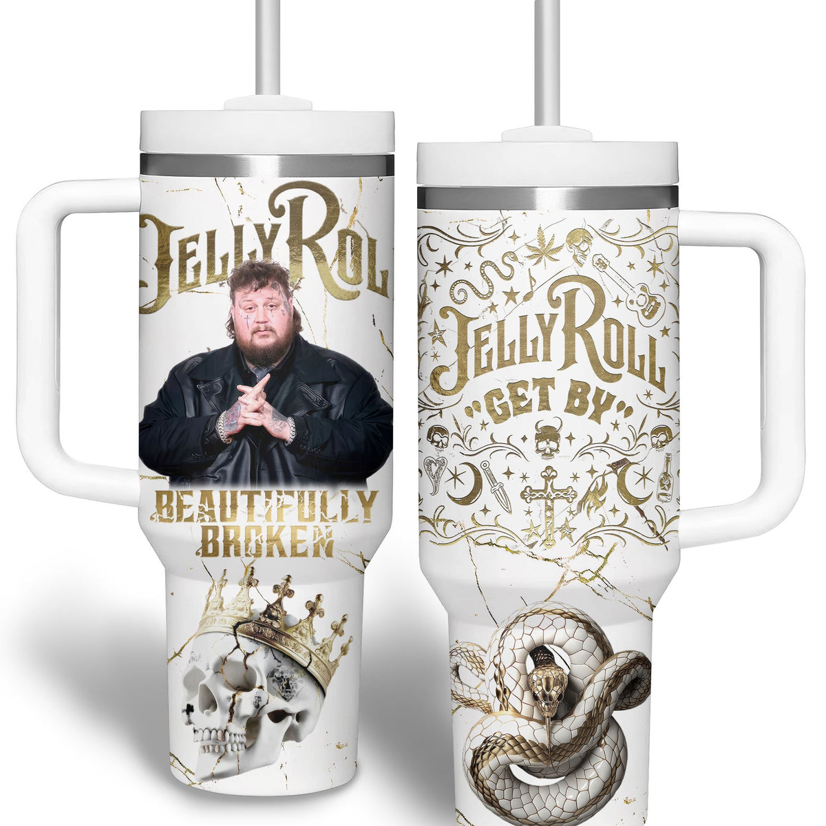 Jelly Roll Music Custom Stanley Quencher 30oz or 40oz Stainless Steel Tumbler With Handle HG