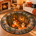 Chaotic Club Spooky Halloween Stone Well 3D Optical Illusion Round Area Rug