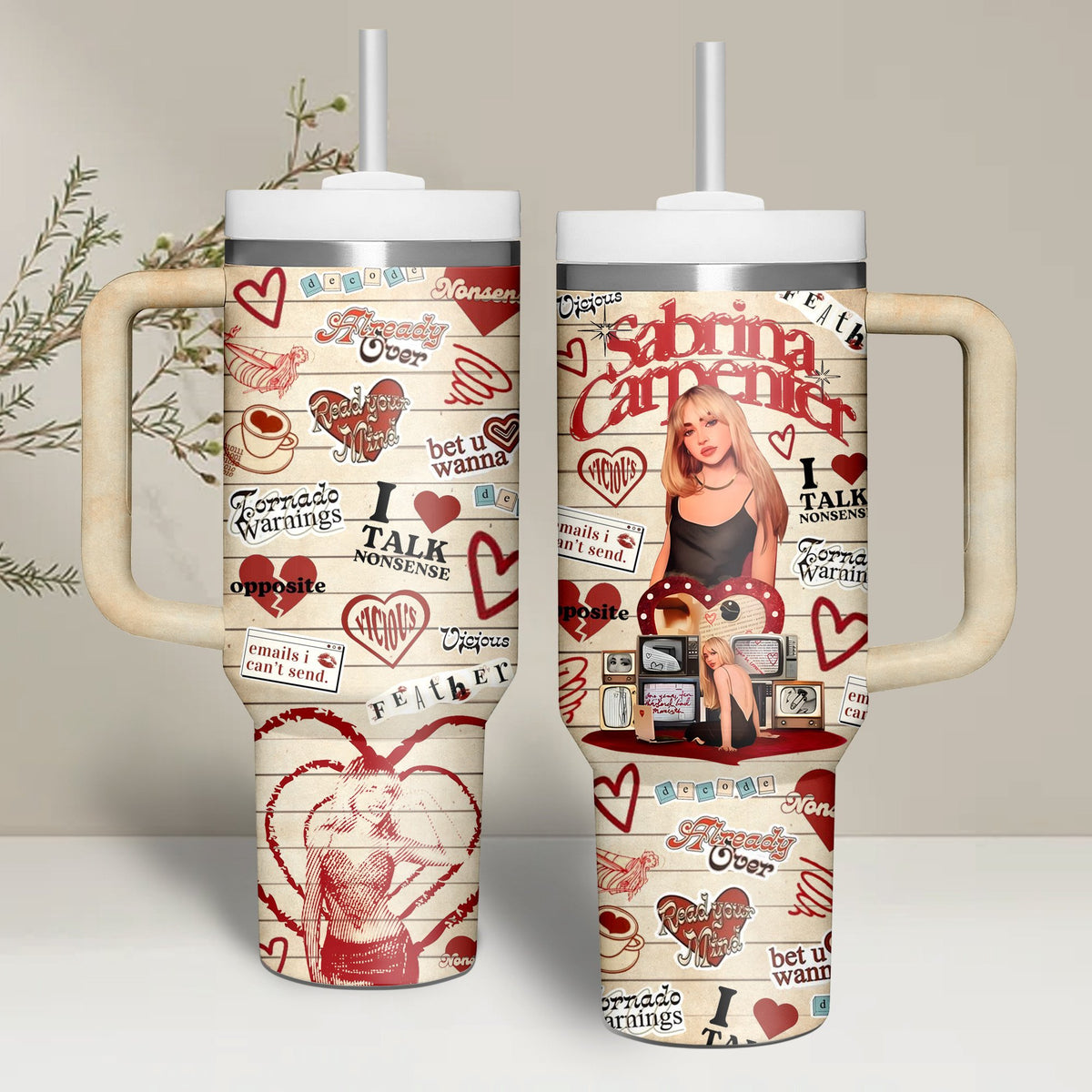 Sabrina Carpenter Music Custom Stanley Quencher 30oz or 40oz Stainless Steel Tumbler With Handle HG With Handle