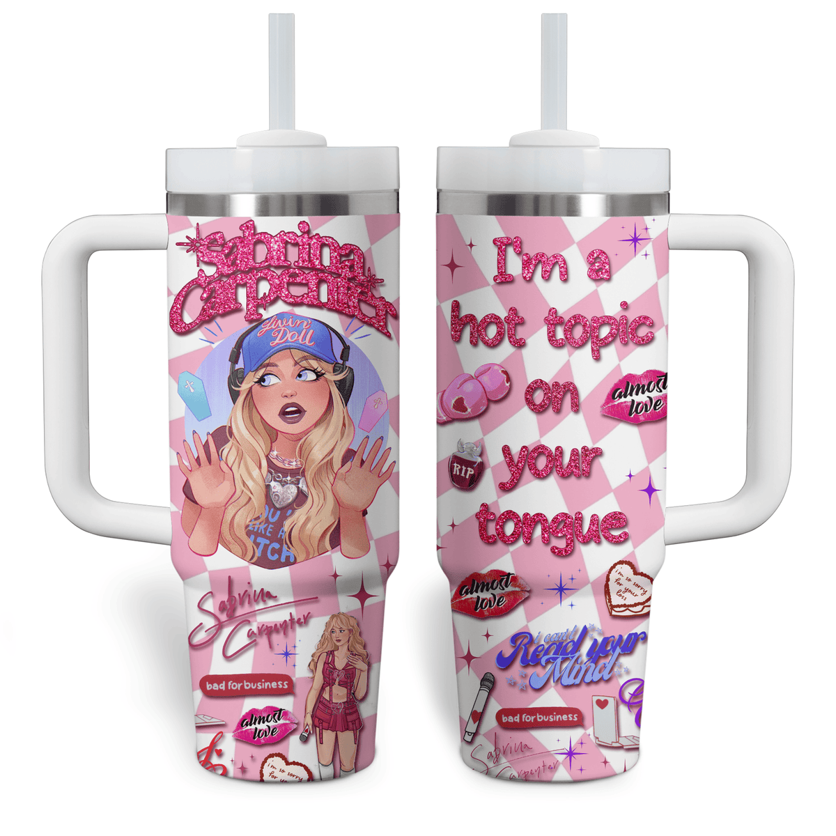 Sabrina Carpenter Music Custom Stanley Quencher 30oz or 40oz Stainless Steel Tumbler With Handle HG