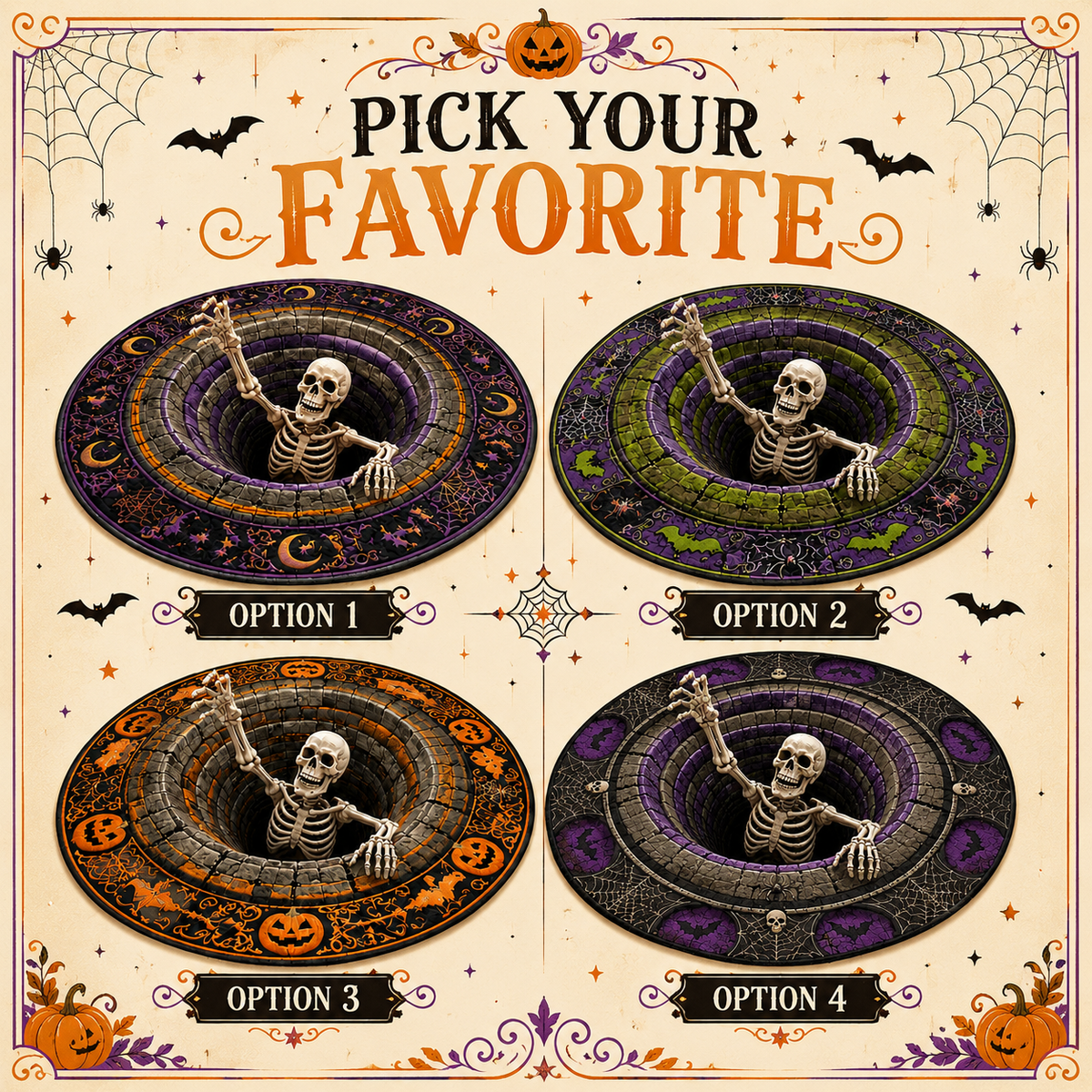Chaotic Club Spooky Skeleton 3D Optical Illusion Round Area Rug