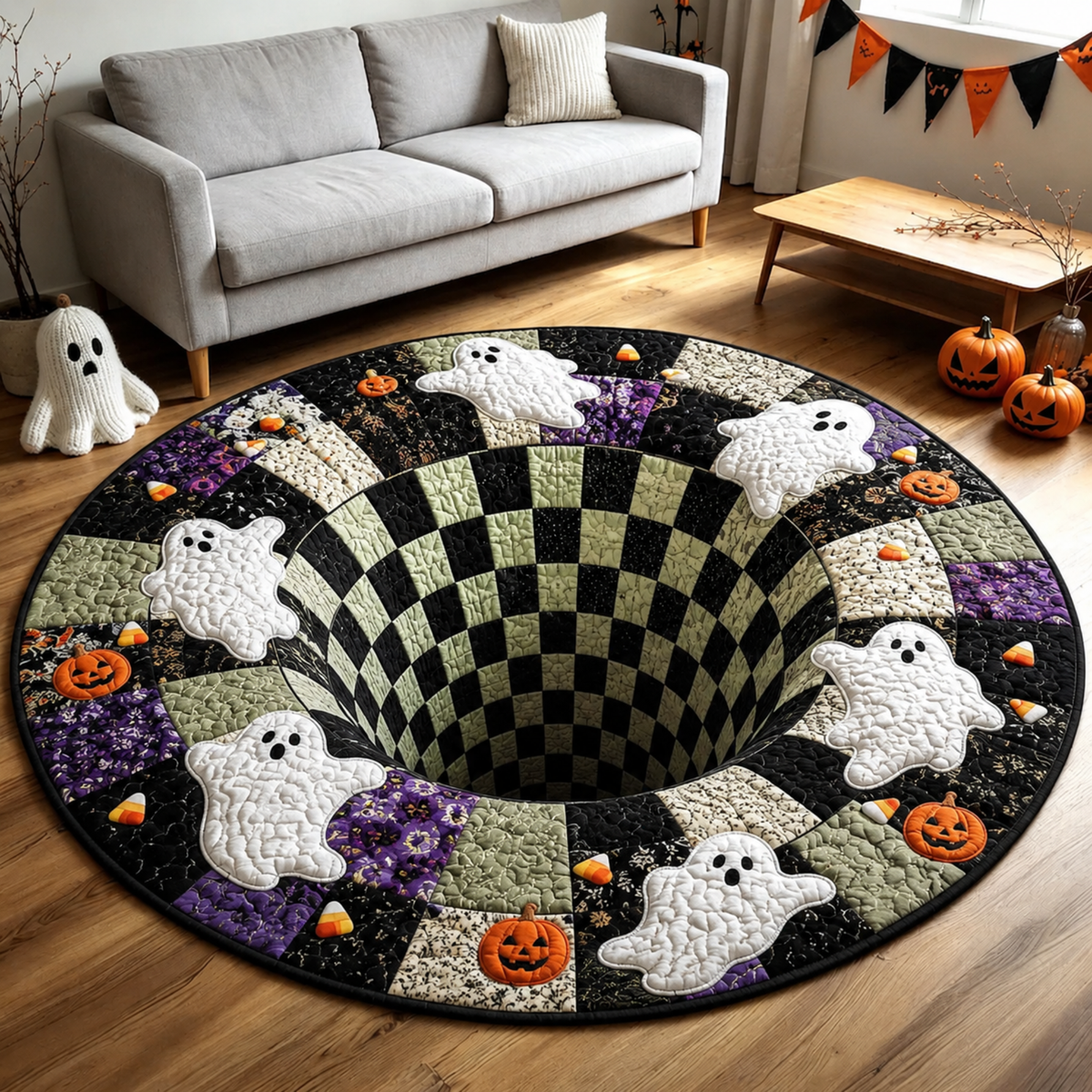 Chaotic Club Spooky Floating Ghost 3D Illusion Round Area Rug