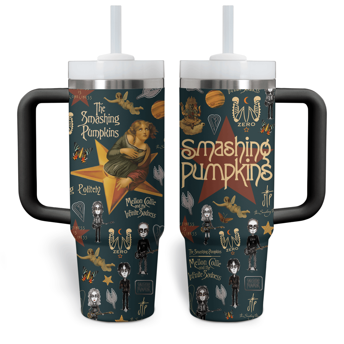 The Smashing Pumpkins Music Custom Stanley Quencher 30oz or 40oz Stainless Steel Tumbler With Handle HG